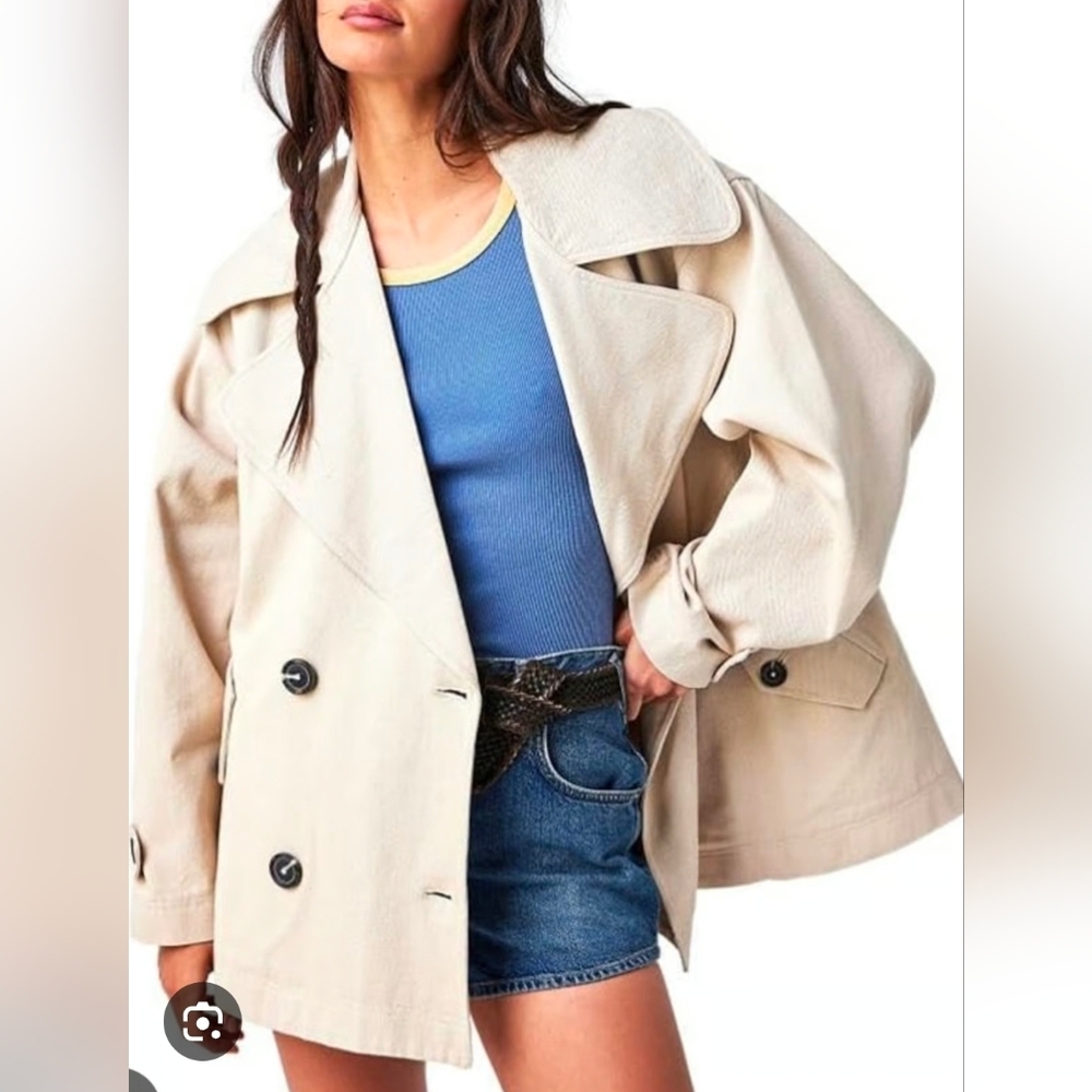 Free PeopleHighlands Double-Breasted Cotton Peacoat